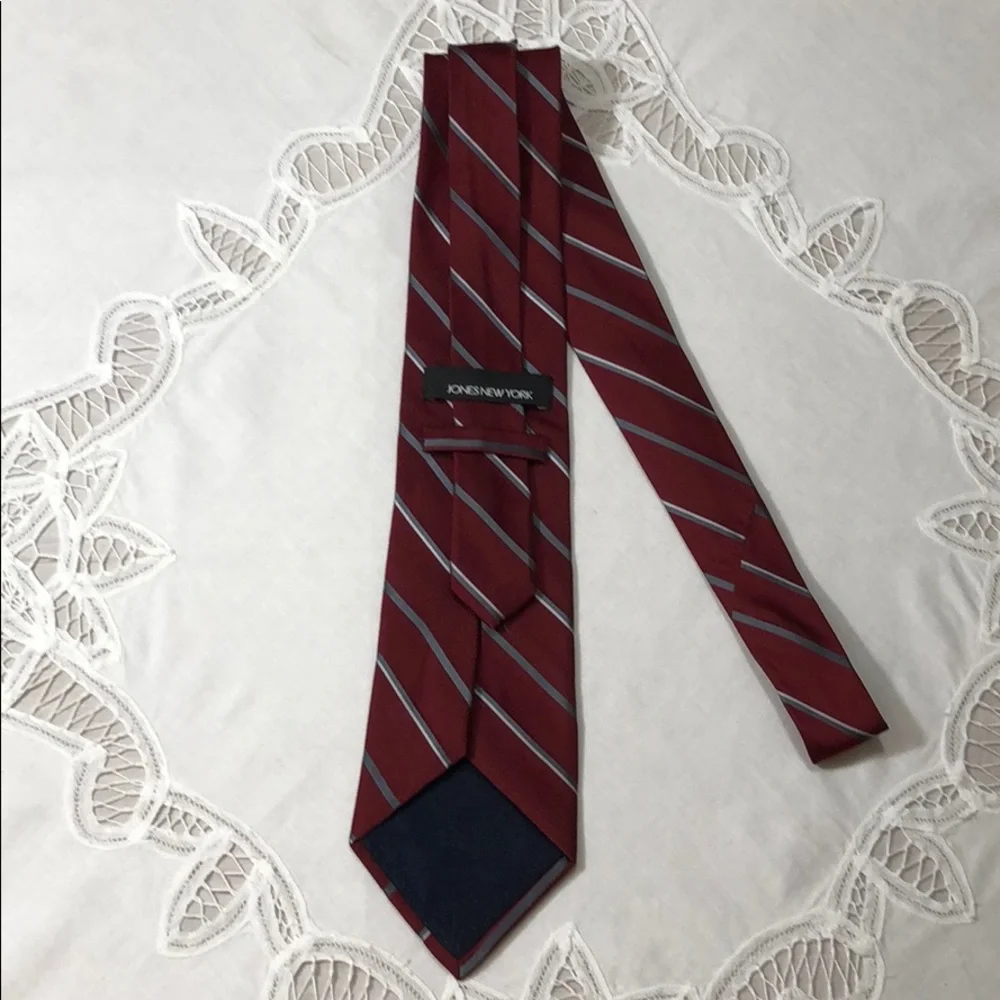 JONES NEW YORK Maroon Silver Stripe 60” Silk Tie - Picture 5 of 6
